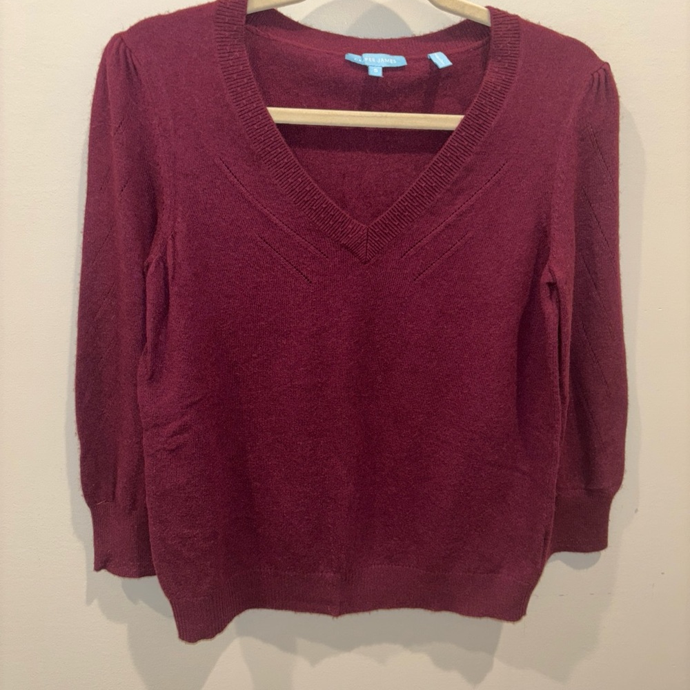 Draper James Burgundy V-Neck Plum Pullover Knit Top